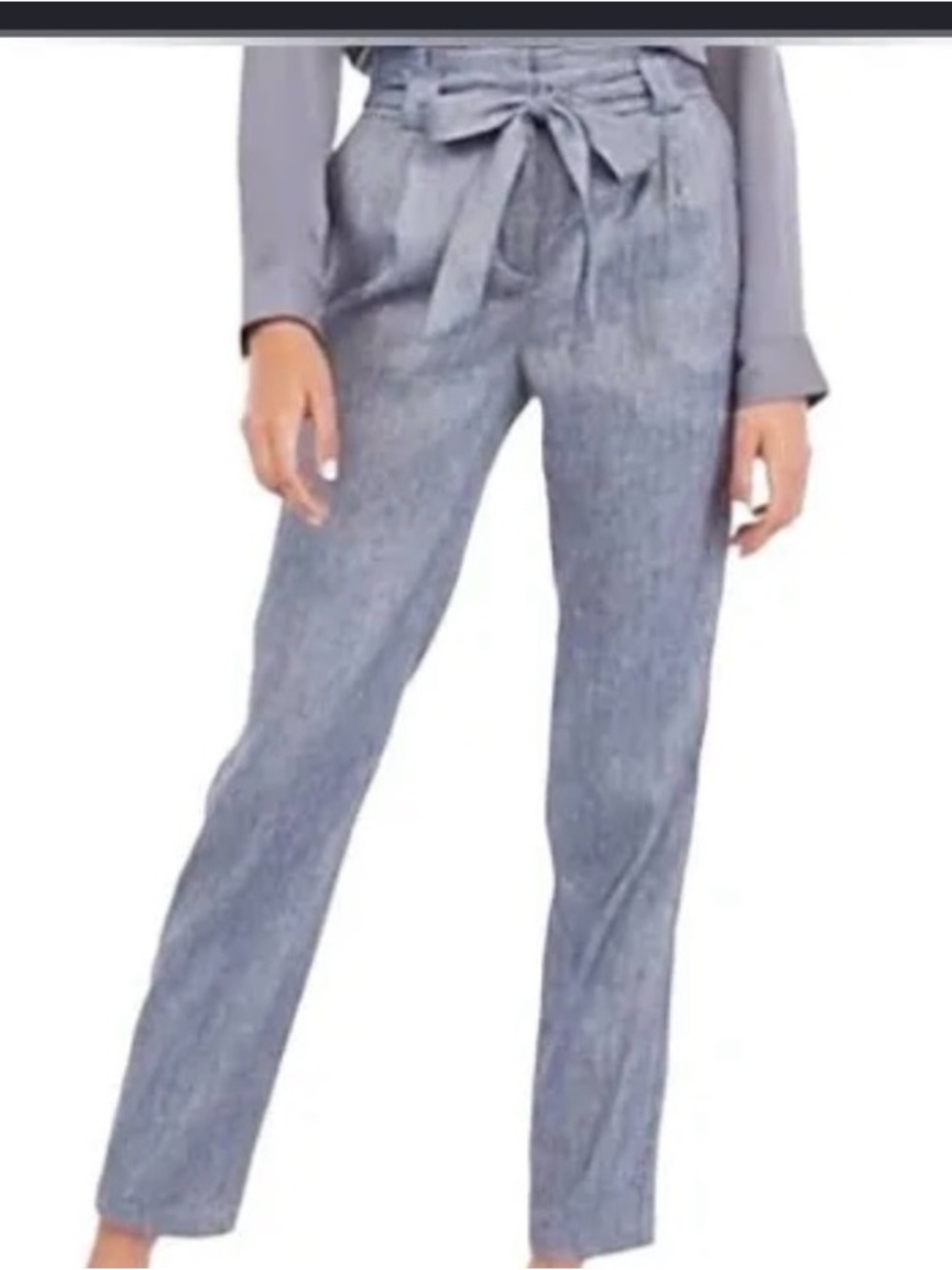 Express Ladies Linen Light Blue Classic Straight-Leg Pleated Pants With Belt 30